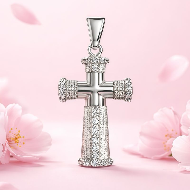 Cruz Detallada Zirconia mide 4cm Plata 925 Mexicana