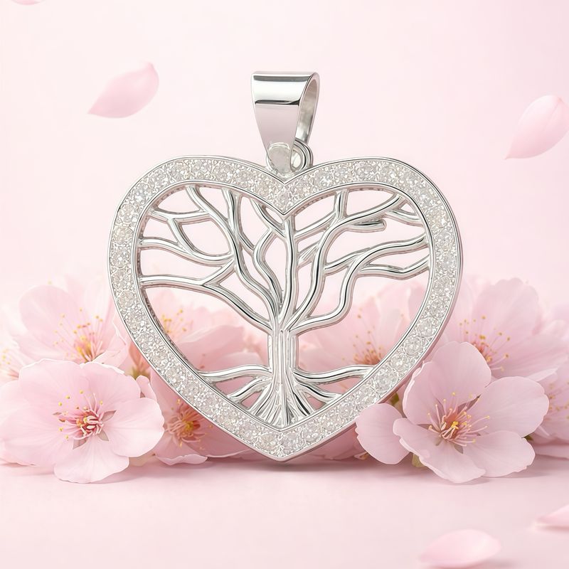 Dije Corazon Arbol de la vida Micropabe 3.5cm Plata 925 Mexicana