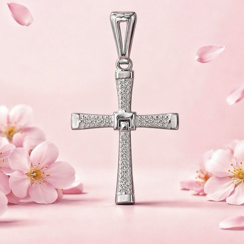 Dije Cruz Micropabe Movil ideal 4cm Plata 925 Mexicana