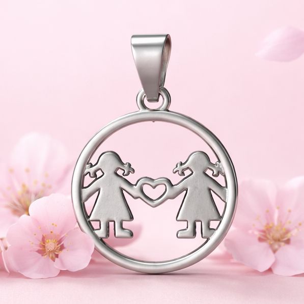 Dije Niña y Niña 3CM Plata 925 Mexicana