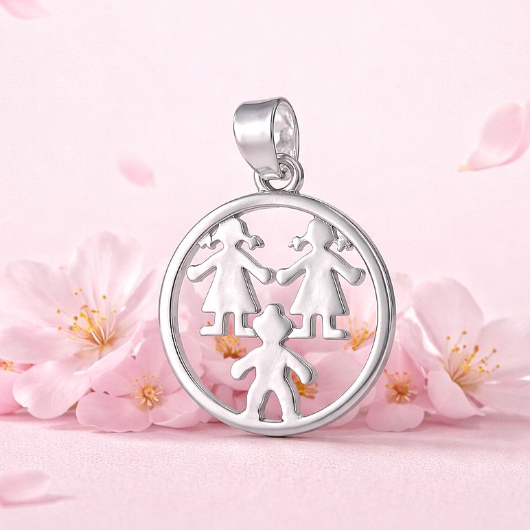 Dije 2 Niñas y 1 Niño 3CM Plata 925 Mexicana