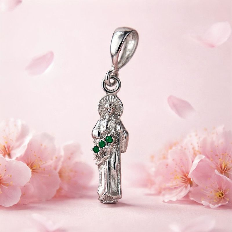 Dije San Judas Mini manto Verde mide 3 CM Plata 925 Mexicana