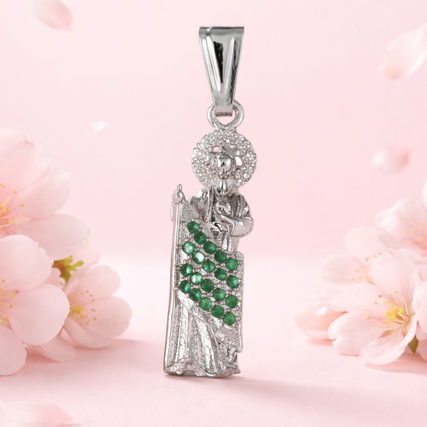 Dije San Judas manto Verde mide 4 CM Plata 925 Mexicana