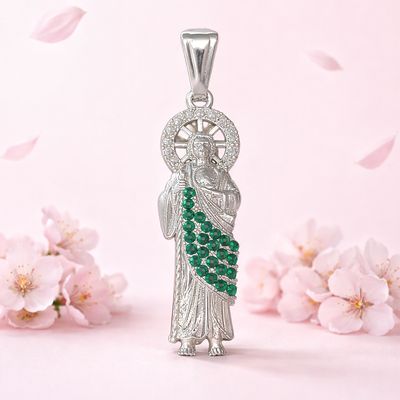 Dije San Judas manto Verde mide 4.5 CM Plata 925 Mexicana
