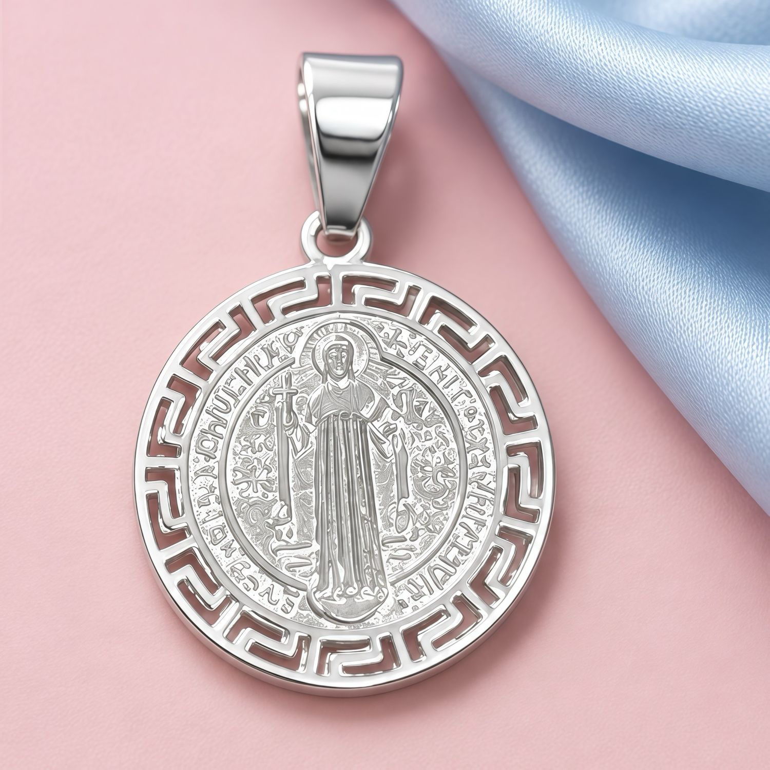 Medalla san Benito grecas Plata 925 Mexicana