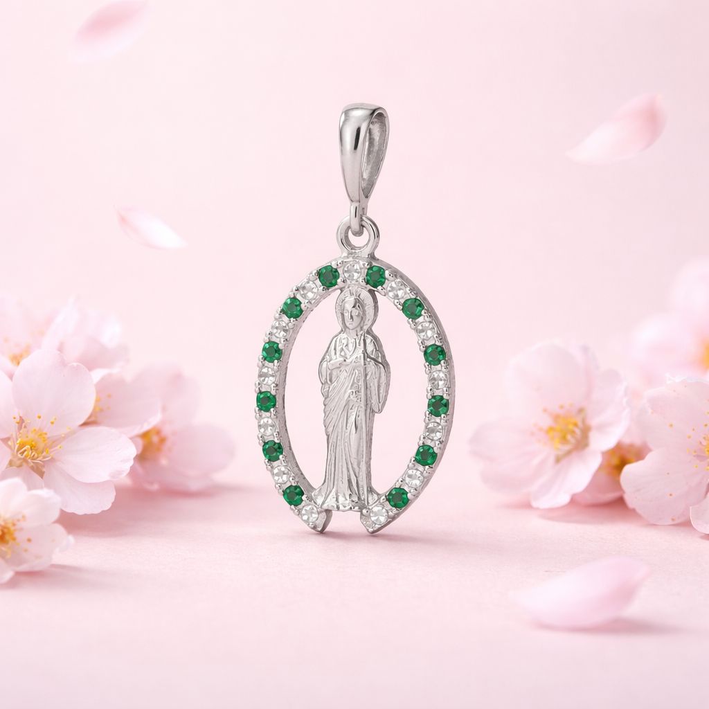 Dije San Judas Zirconias Verdes  mide 3.5CM Plata 925 Mexicana