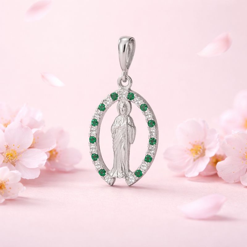 Dije San Judas Zirconias Verdes  mide 3.5CM Plata 925 Mexicana