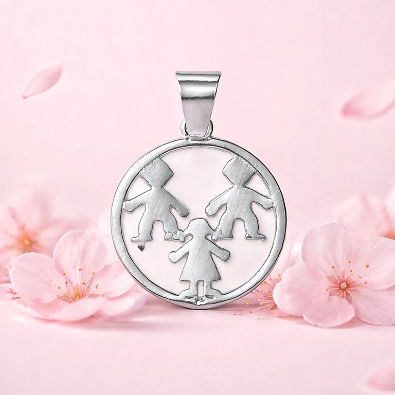 Dije 2Niños y una Niña 3CM Plata 925 Mexicana