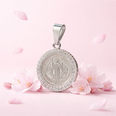 Dije Medalla Micropabe San Benito mide 2.5CM Plata 925 Mexicana