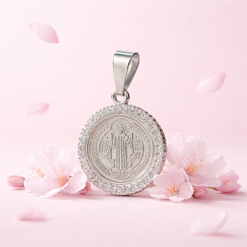 Dije Medalla Micropabe San Benito mide 2.5CM Plata 925 Mexicana