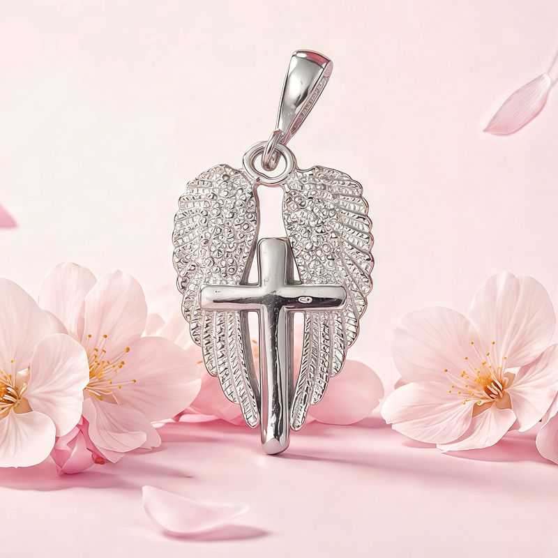 Dije Alas de Angel con Cruz mide 3.5cm Plata 925 Mexicana