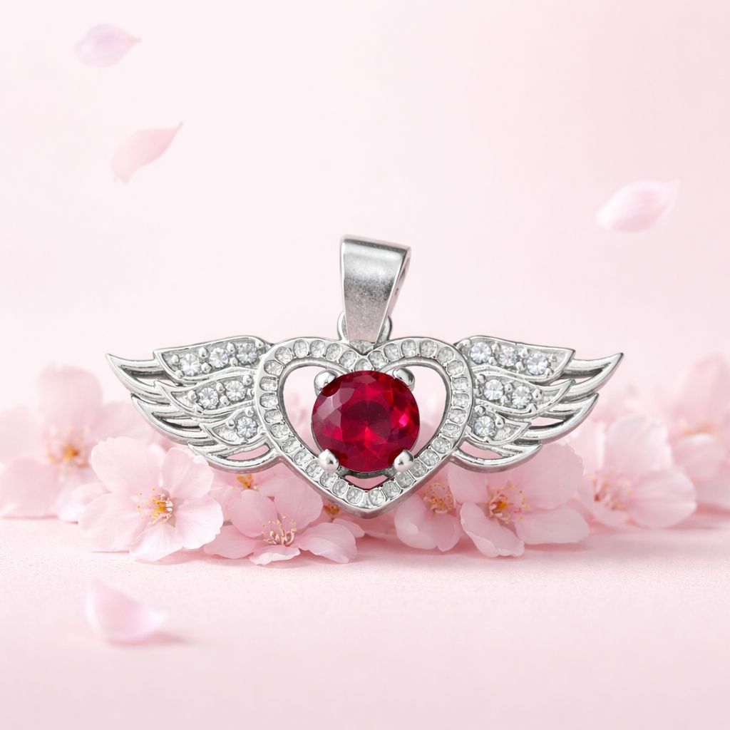 Dije Alas Corazon Rojo 4cm Plata 925 Mexicana