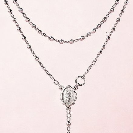 Rosario Bola Lisa y Diamantada 3mm Virgen de Guadalupe, Mide 22" de largo Plata 925 Mexicana