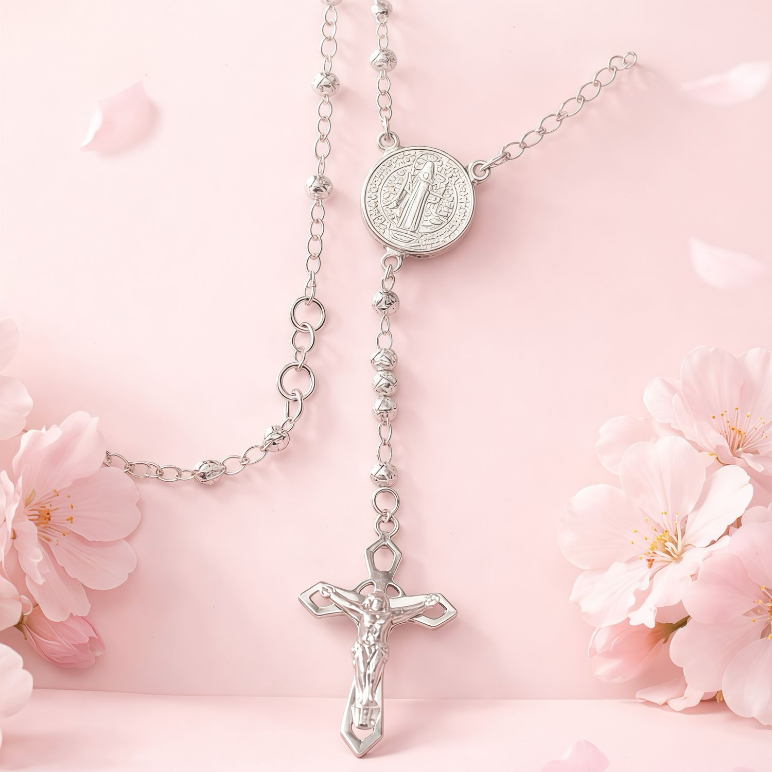 Rosario Bola Diamantada  San Benito 3mm 24" en Plata 925 MX