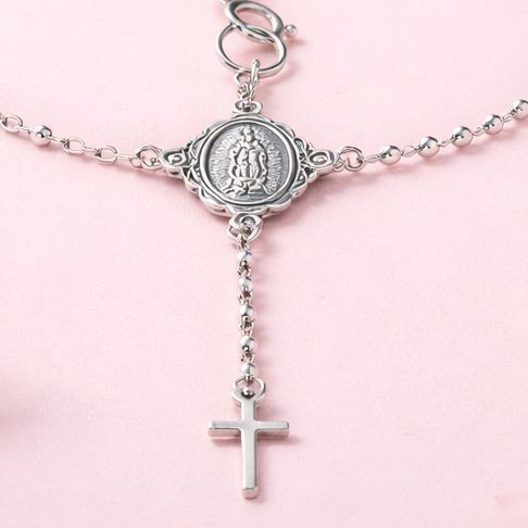 Rosario Bola lisa 2MM virgen de Guadalupe 18" en Plata 925 MX