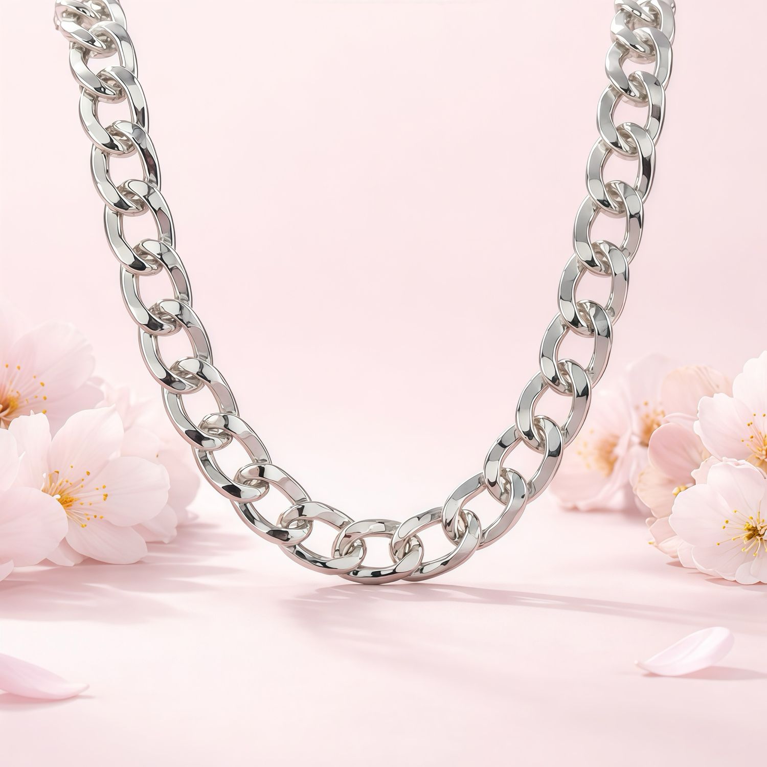 Cadena Cubana Doble Vista 7mm de ancho 24" de largo Plata 95 Italiana.