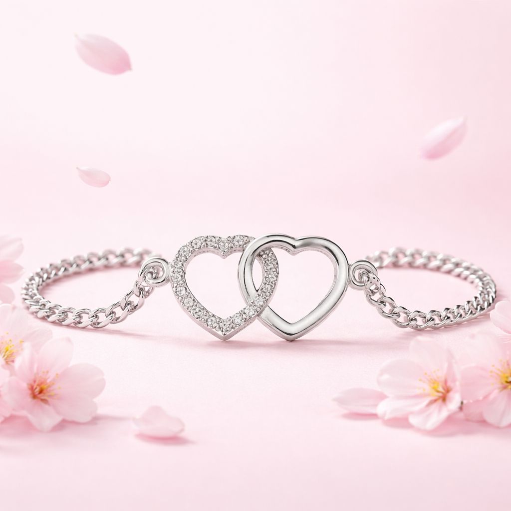 Tobillera Doble Corazon XO con Zirconias mide 10'" Plata 925 Mexicana