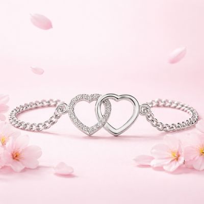 Tobillera Doble Corazon XO con Zirconias mide 10'" Plata 925 Mexicana