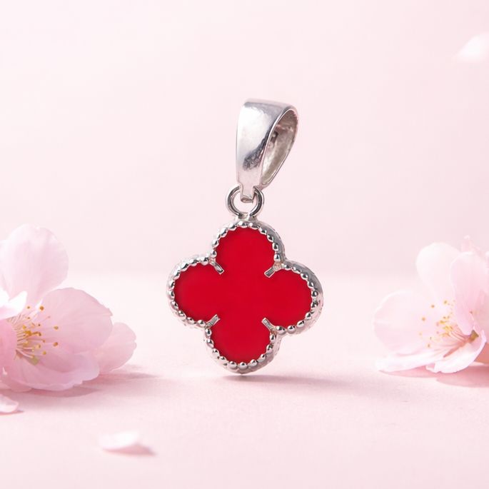 Dije Esmaltado Trebol Rojo 18mm, Plata 925 Mexicana