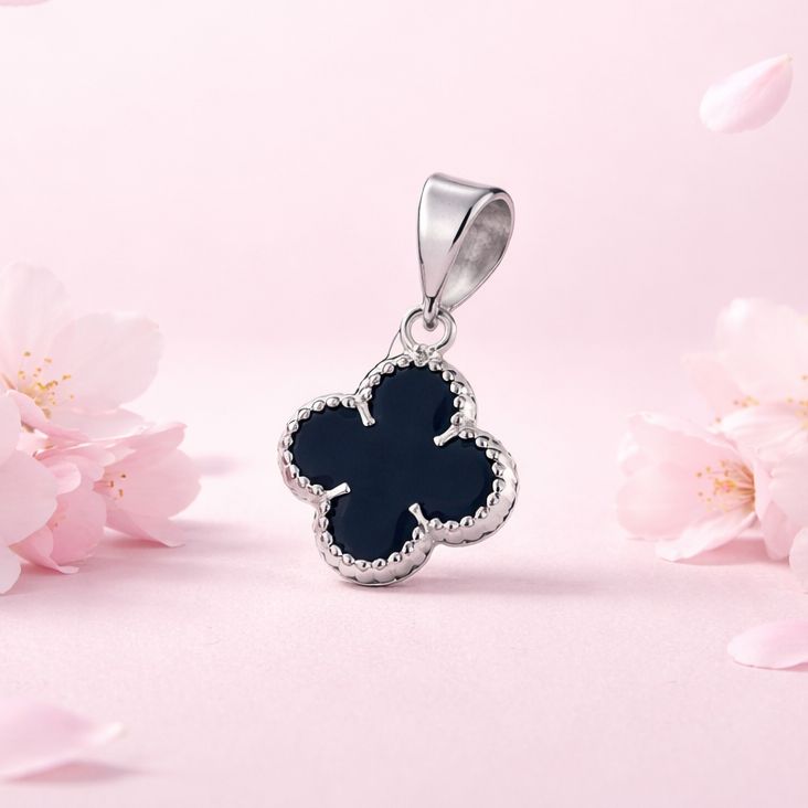 Dije Esmaltado Trebol Negro 8mm, Plata 925 Mexicana