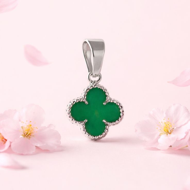 Dije Esmaltado Trebol Verde 8mm, Plata 925 Mexicana