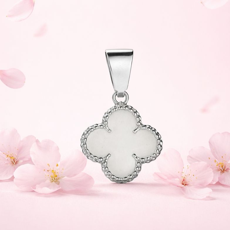 Dije Esmaltado Trebol Blanco  8mm, Plata 925 Mexicana