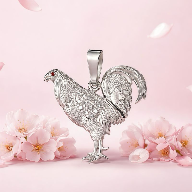 Dije Gallo Con Micropabe 4.5CM Plata 925 Mexicana