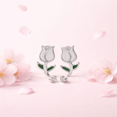 Arete Tulipan esmaltado Artesanal, broche de Mariposa Plata 925 Mexicana