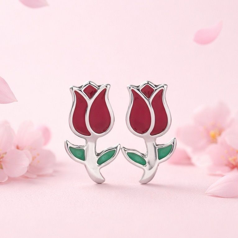 Arete Tulipan esmaltado Artesanal, broche de Mariposa Plata 925 Mexicana