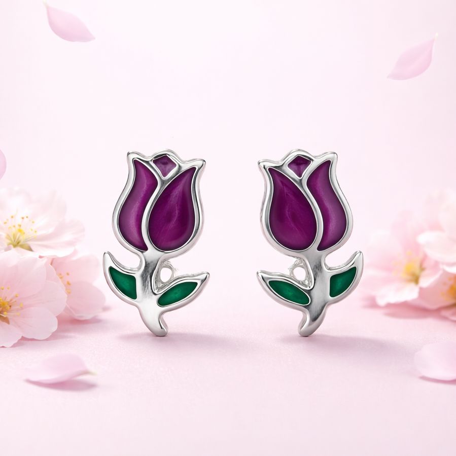 Arete Tulipan esmaltado Artesanal, broche de Mariposa Plata 925 Mexicana