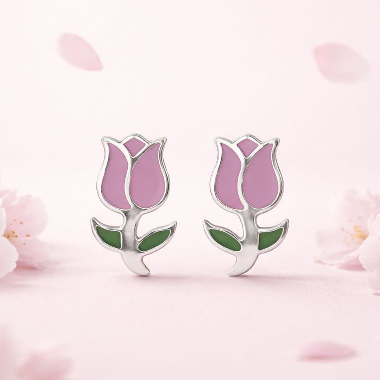 Arete Tulipan esmaltado Artesanal, broche de Mariposa Plata 925 Mexicana