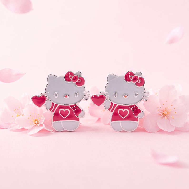 Arete Gatita Rosa Esmaltado Artesanal broche de mariposa Plata 925 Mexicana 