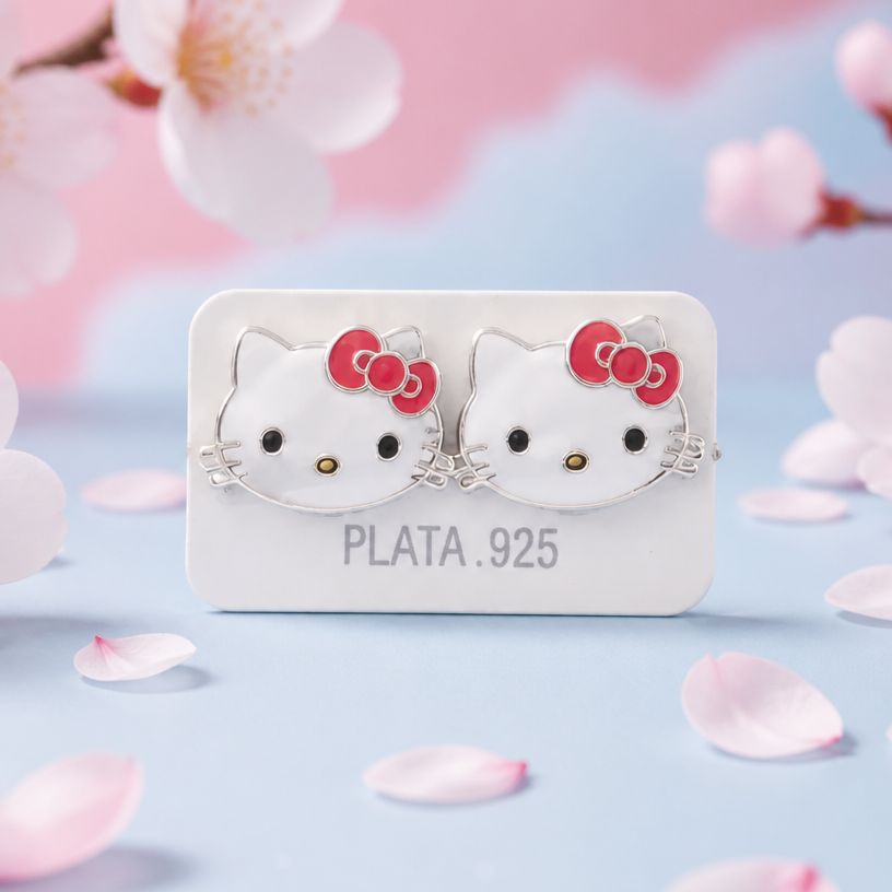 Arete Gatita Rosa Esmaltado Artesanal mide 1.6cm abroche de mariposa  Plata 925 Mexicana