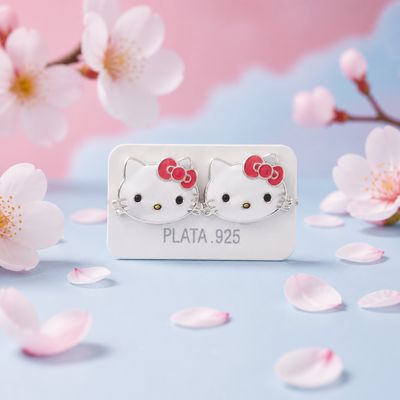 Arete Gatita Rosa Esmaltado Artesanal mide 1.6cm abroche de mariposa  Plata 925 Mexicana