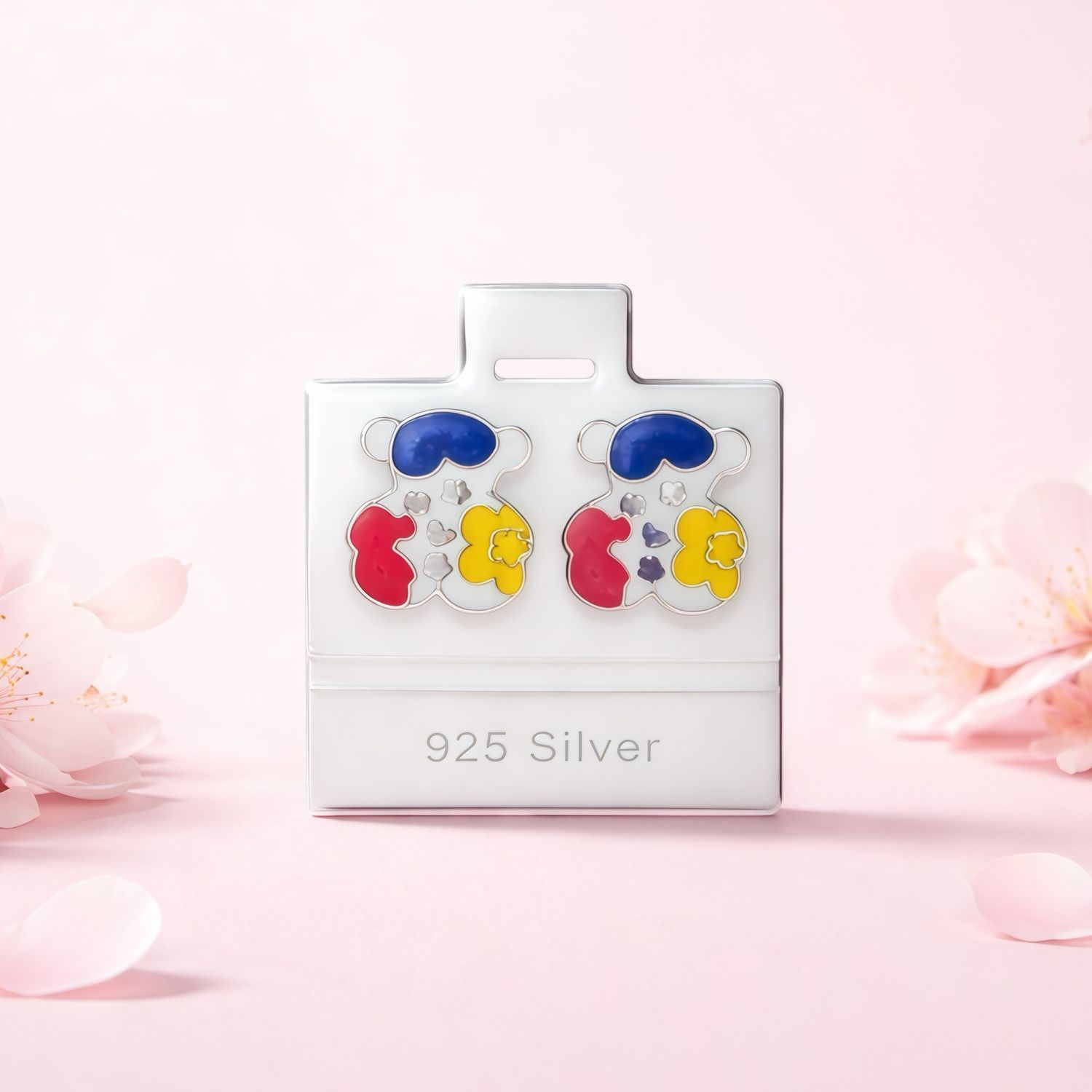 Arete Osito TS Multicolor Esmaltado Artesanal mide 1.6cm abroche de mariposa  Plata 925 Mexicana