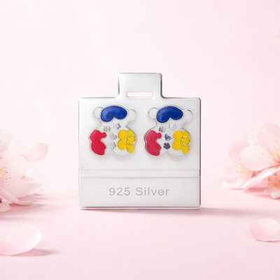 Arete Osito TS Multicolor Esmaltado Artesanal mide 1.6cm abroche de mariposa  Plata 925 Mexicana