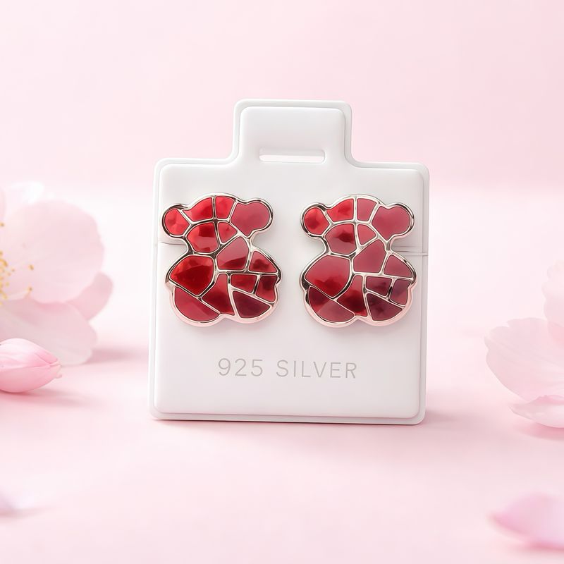 Arete Osito TS Vino Esmaltado Artesanal mide 1.6cm broche de mariposa  Plata 925 Mexicana