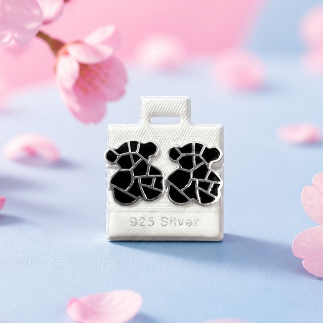 Arete Osito TS Negro Esmaltado Artesanal mide 1.6cm abroche de mariposa  Plata 925 Mexicana