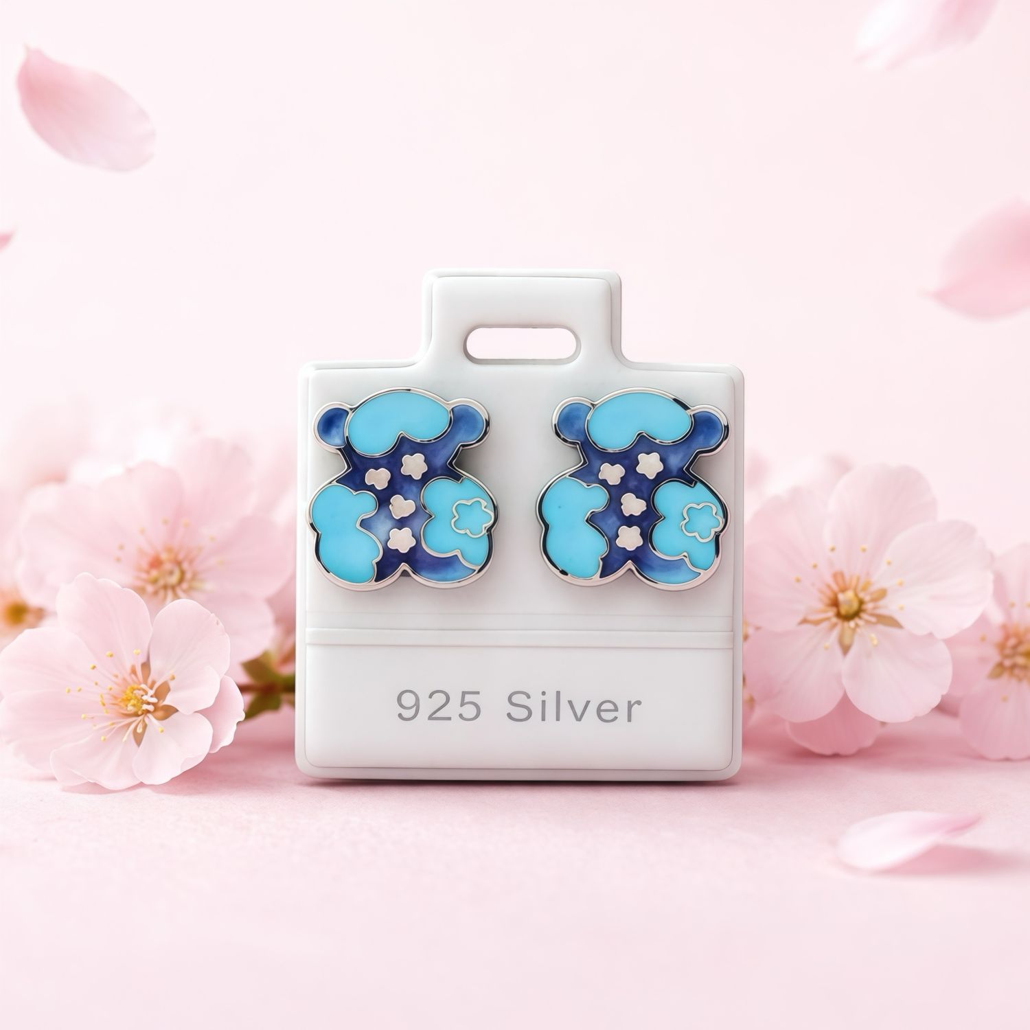 Arete Osito TS Azul Esmaltado Artesanal mide 1.6cm abroche de mariposa  Plata 925 Mexicana