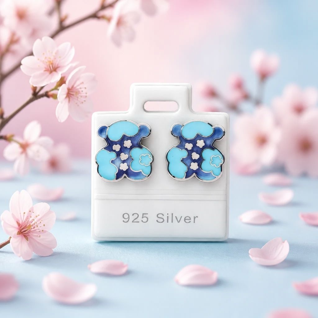 Arete Osito TS Azul Esmaltado Artesanal mide 1.6cm abroche de mariposa  Plata 925 Mexicana