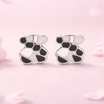 Arete Osito TS Negro Esmaltado Artesanal mide 1.6cm abroche de mariposa  Plata 925 Mexicana