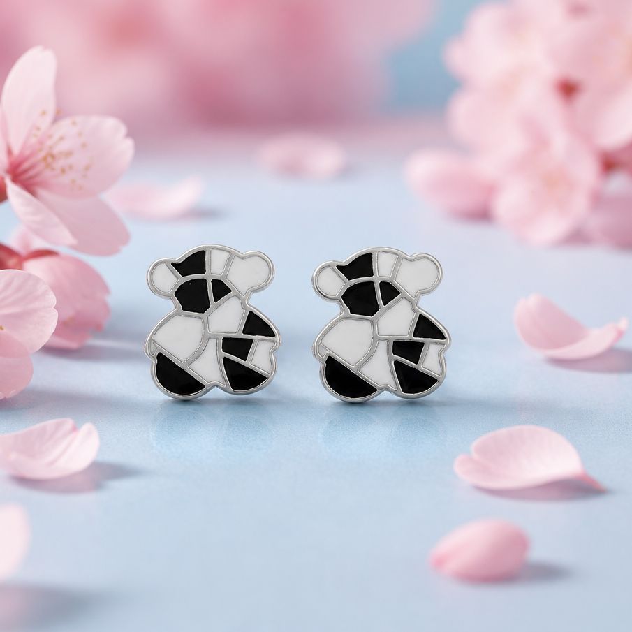 Arete Osito TS Negro Esmaltado Artesanal mide 1.6cm abroche de mariposa  Plata 925 Mexicana