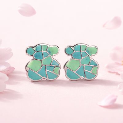 Arete Osito TS Verde Esmaltado Artesanal mide 1.6cm broche de mariposa  Plata 925 Mexicana
