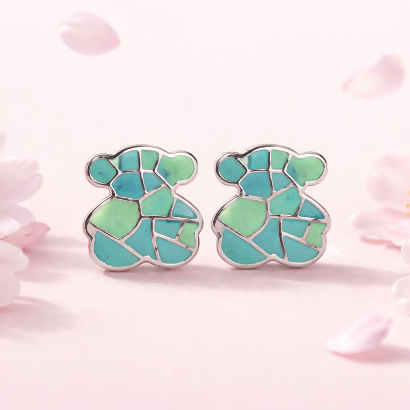 Arete Osito TS Verde Esmaltado Artesanal mide 1.6cm broche de mariposa  Plata 925 Mexicana