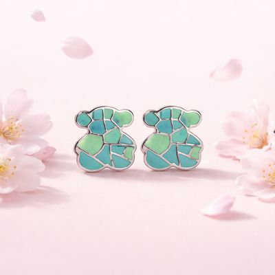 Arete Osito TS Verde Esmaltado Artesanal mide 1.6cm broche de mariposa  Plata 925 Mexicana