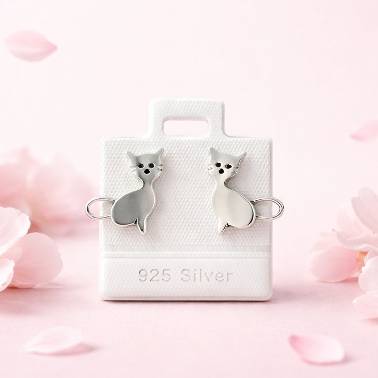 Arete Gatito Feliz 1.6cm broche de mariposa  Plata 925 Mexicana