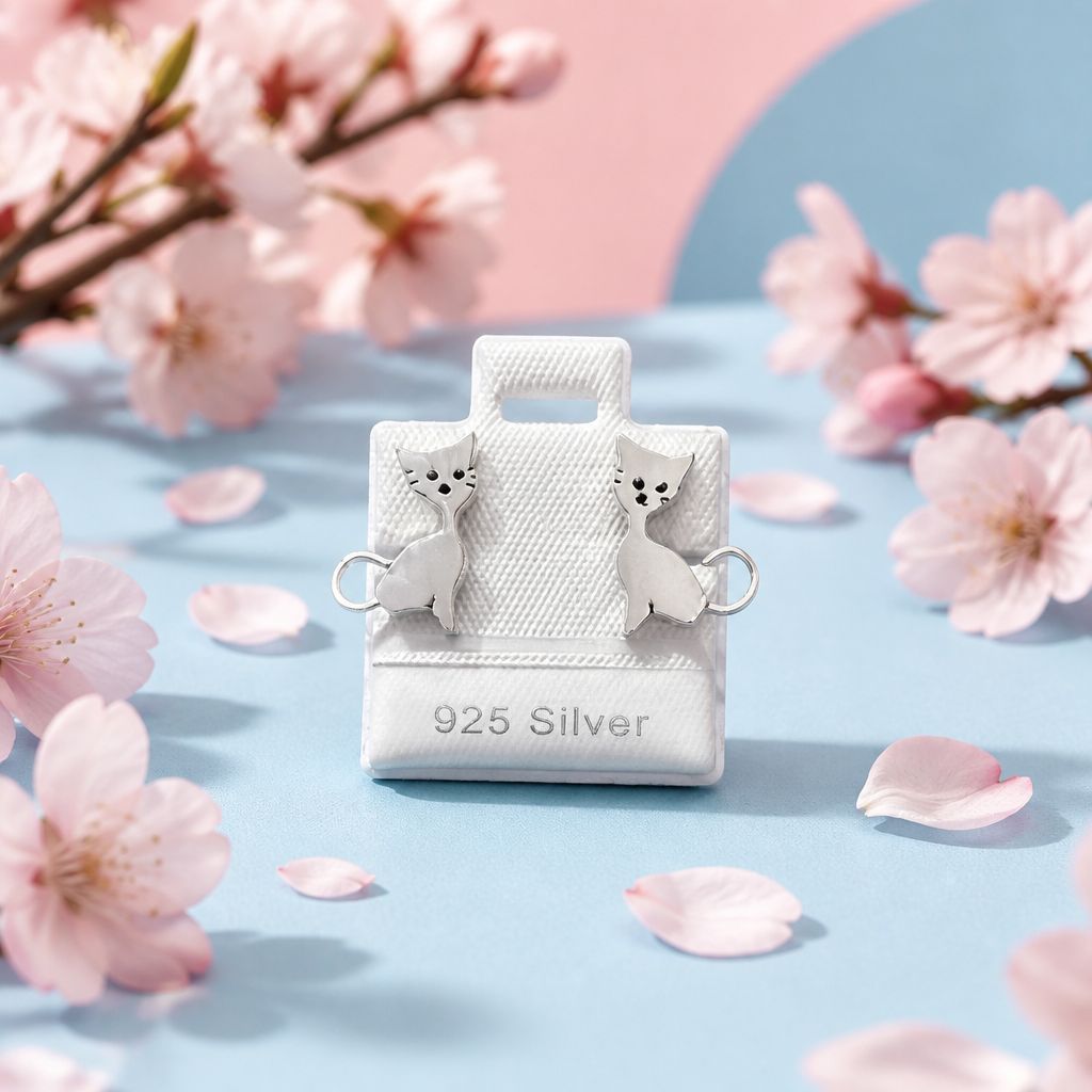 Arete Gatito Feliz 1.6cm broche de mariposa  Plata 925 Mexicana