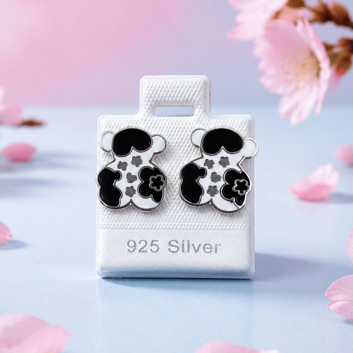 Arete Osito TS Negro Esmaltado Artesanal mide 1.6cm abroche de mariposa  Plata 925 Mexicana