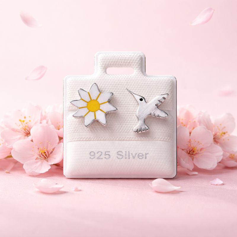 Arete Margarita Y Colibri1 .6cm broche de mariposa  Plata 925 Mexicana