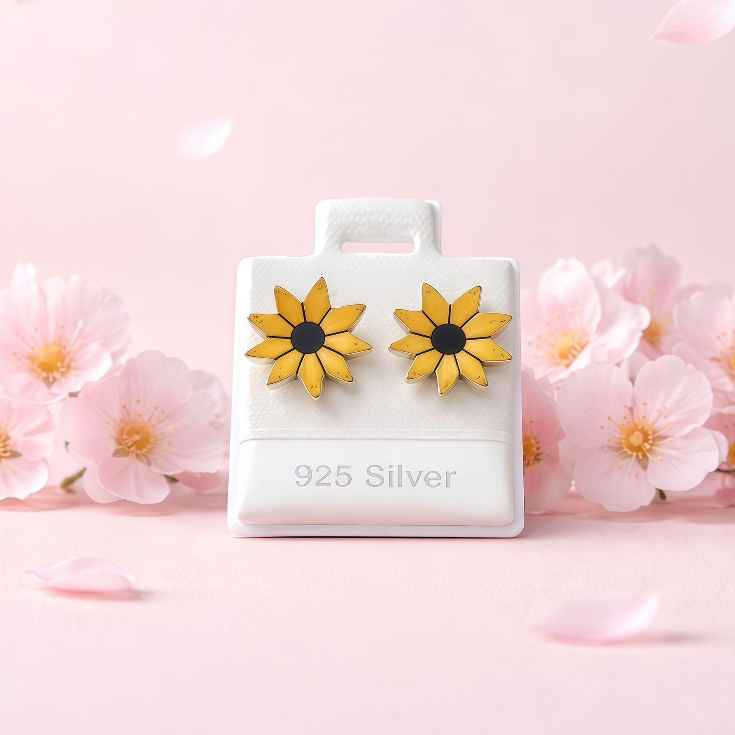 Arete Margarita Amarilla 1.6cm broche de mariposa  Plata 925 Mexicana